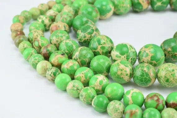 Natural Green Impression Jasper Beads 6mm/8mm/10mm/12mm Round Turquoise Imperial Impression natural healing stone chakra stones for Jewelry - BeadsFindingDepot