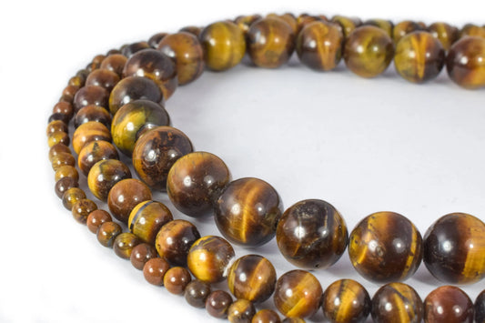 Tiger Eye Gemstone Round Stone Beads size 4mm/6mm/8mm/10mm/12mm natural healing stone chakra stones for Jewelry Making. Sold by one Strand - BeadsFindingDepot