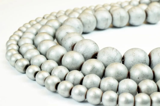 Hematite Matte Silver Gemstone Round Stone Beads 6.5mm/8mm/10mm/12mm stone healing stone chakra stones for Jewelry Making B Quality - BeadsFindingDepot