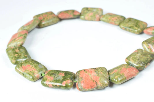 13x16mm Unakite Square Stone Beads, Sold by 1 Strand 20pcs, 1mm hole opening,Natural Pink Green Unakite Stone cushion,Flat square beads, - BeadsFindingDepot