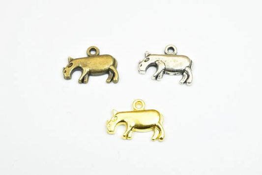 14 PCs Rhinoceros Animal Alloy Charm 3 Colors Beads Size 15x11mm JumpRing Size 1.5mm Decorative Design Beads For Jewelry Making - BeadsFindingDepot