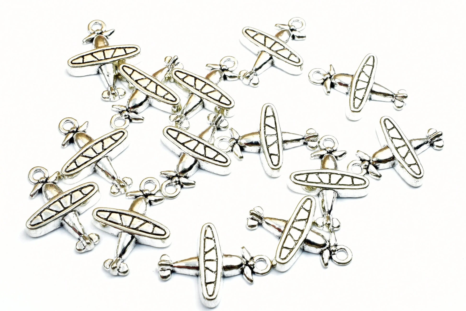 14PCs Airplane Charm Size 21x16mm Antique Tibetan Silver Tone Finding Alloy Charm Pendant Finding For Jewelry Making - BeadsFindingDepot