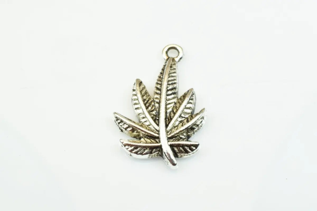 15 PCs Marijuana Leaf Charms Alloy Antique Silver Size 23x15mm Jump Ring Size 2mm For Jewelry Making - BeadsFindingDepot