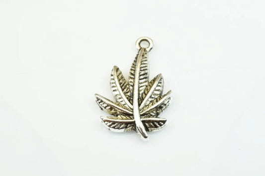15 PCs Marijuana Leaf Charms Alloy Antique Silver Size 23x15mm Jump Ring Size 2mm For Jewelry Making - BeadsFindingDepot