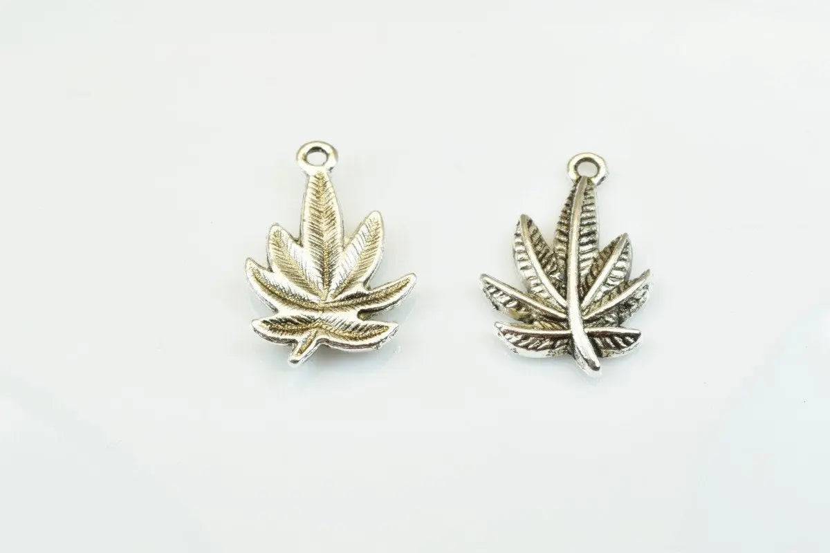 15 PCs Marijuana Leaf Charms Alloy Antique Silver Size 23x15mm Jump Ring Size 2mm For Jewelry Making - BeadsFindingDepot
