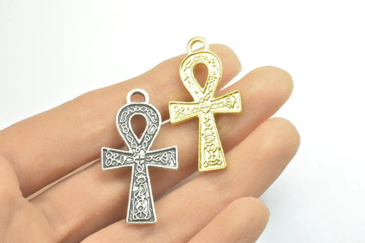 15PCs Egyptian Ankh Life Symbol Key Charm Size 36x20mm Silver or Gold Charm Egyptian Pendant For Jewelry Making - BeadsFindingDepot