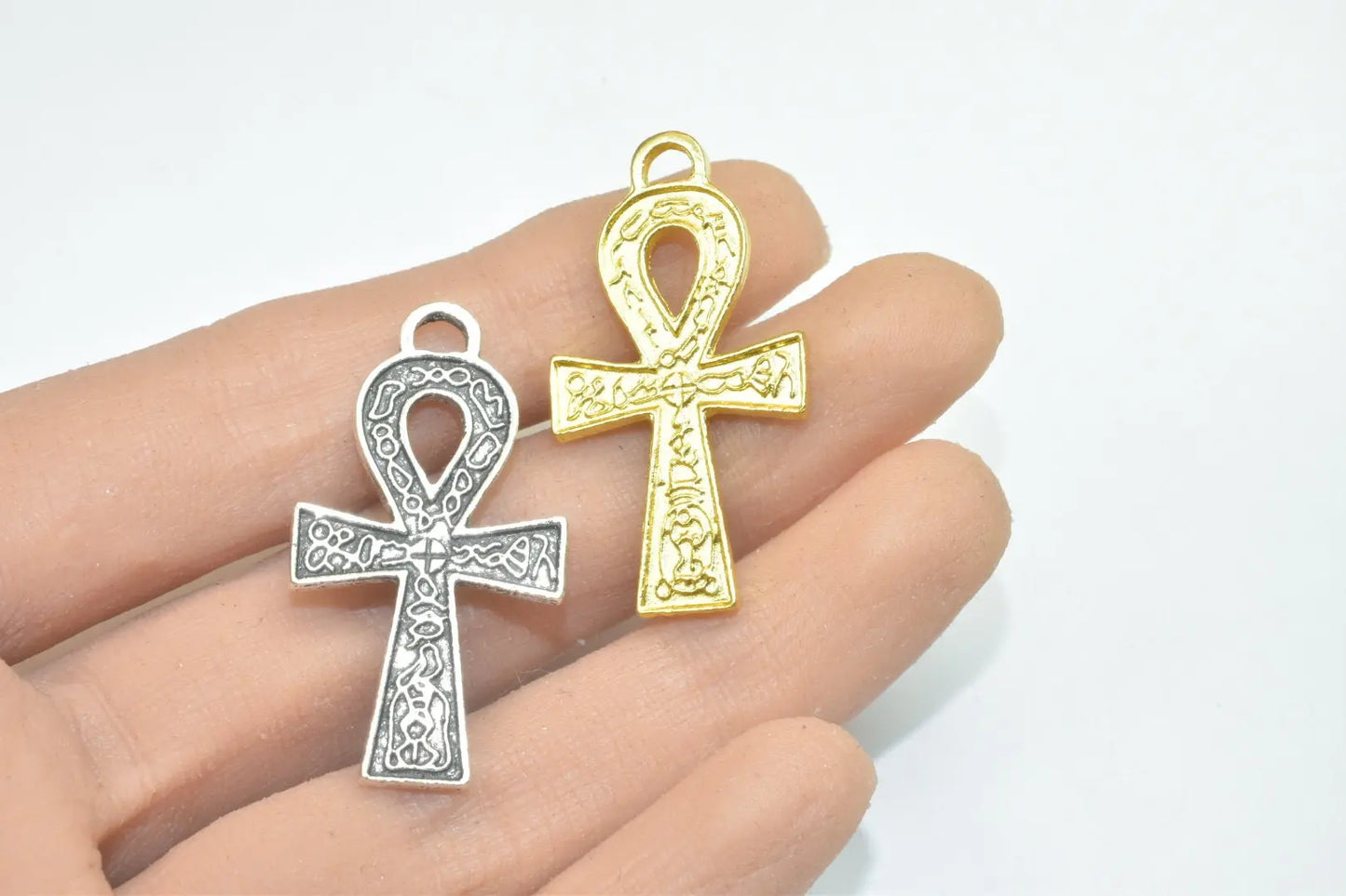 15PCs Egyptian Ankh Life Symbol Key Charm Size 36x20mm Silver or Gold Charm Egyptian Pendant For Jewelry Making - BeadsFindingDepot