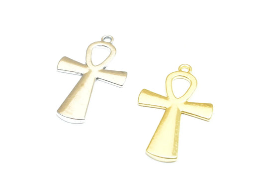 15PCs Egyptian Ankh Life Symbol Key Charm Size 36x23mm Silver or Gold Charm Egyptian Pendant For Jewelry Making - BeadsFindingDepot