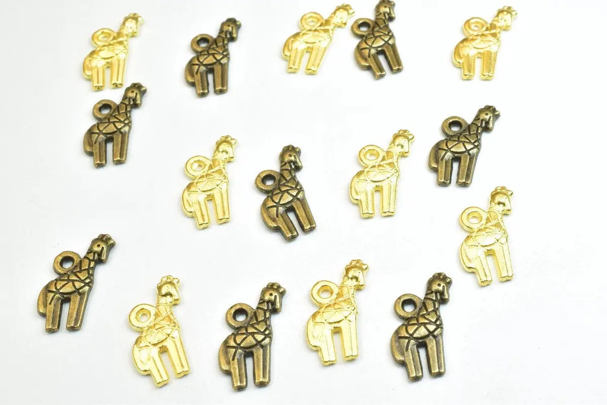16 PCs Giraffe Charm Pendant Beads 3 Colors Size 18x8mm Decorative Design Metal Beads 0.8mm JumpRing Opening for Jewelry Making - BeadsFindingDepot