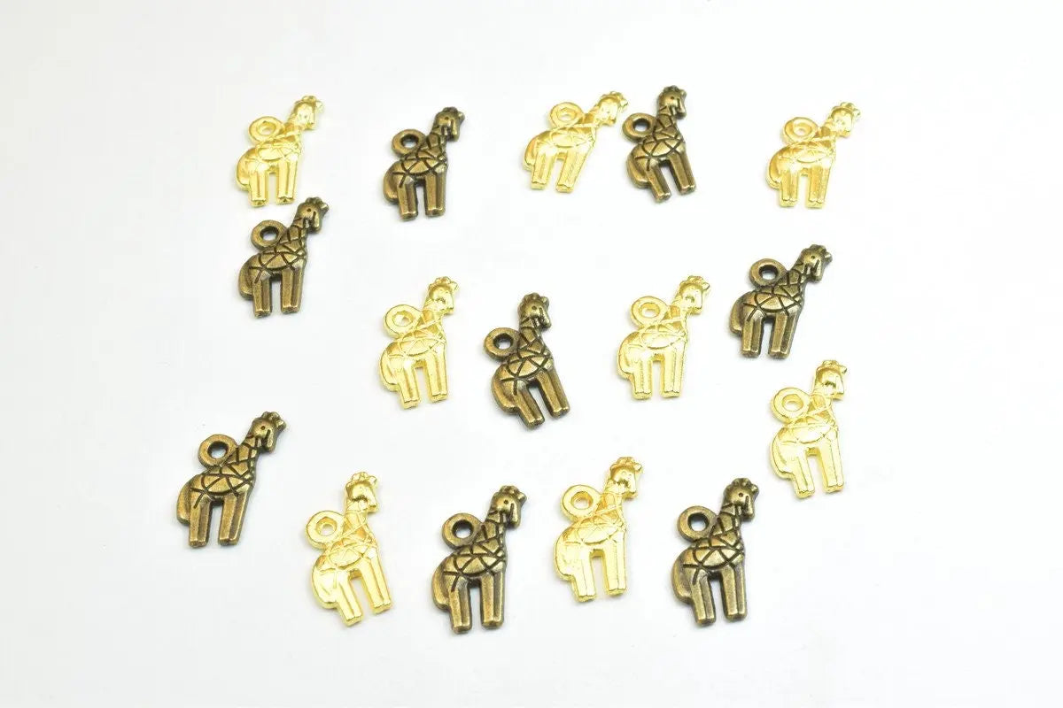 16 PCs Giraffe Charm Pendant Beads 3 Colors Size 18x8mm Decorative Design Metal Beads 0.8mm JumpRing Opening for Jewelry Making - BeadsFindingDepot