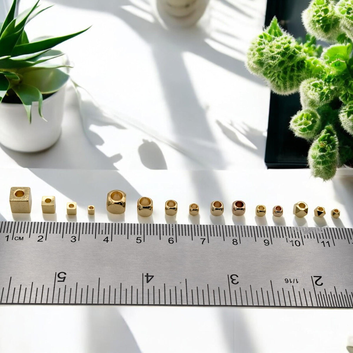 18K Gold Square and Cube Spacer Beads   Mixed Sizes for Jewelry Making USA Seller Sold 20 PCs/PK jewelry making supplies -...