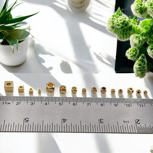 18K Gold Square and Cube Spacer Beads   Mixed Sizes for Jewelry Making USA Seller Sold 20 PCs/PK jewelry making supplies -...