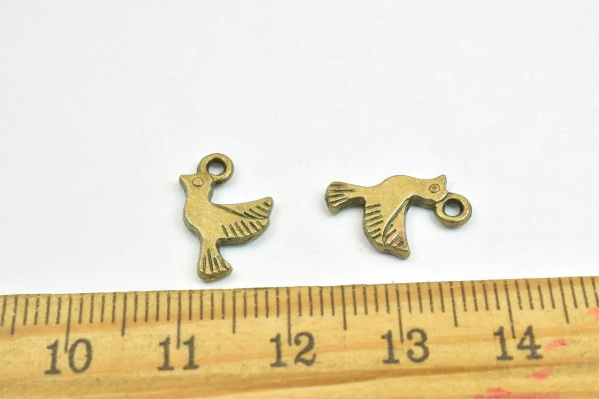 18 PCs Bird Charm Antique Green Alloy Size 14.5x9mm Thickness 1.5mm Jump Ring 1.5mm Decorative Design Jewelry Making - BeadsFindingDepot