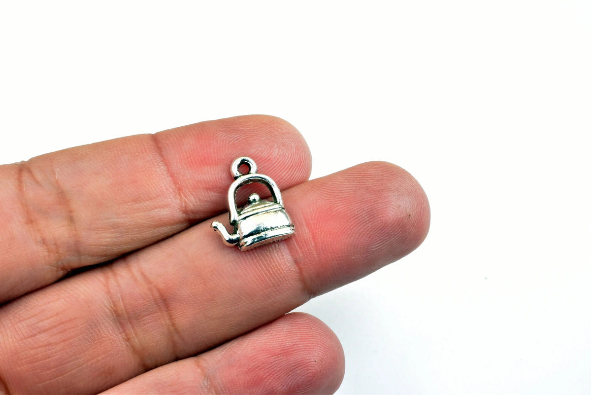 18 PCs Kettle Charms Alloy Silver Size 15x13mm Jump Ring Size 2mm For Jewelry Making - BeadsFindingDepot