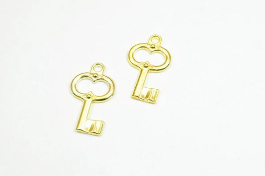 18 PCs Key Charm Pendant Bead Gold Size 21.5x12.5mm Decorative Design Metal Beads 1.5mm Jump Ring Opening for Jewelry Making - BeadsFindingDepot