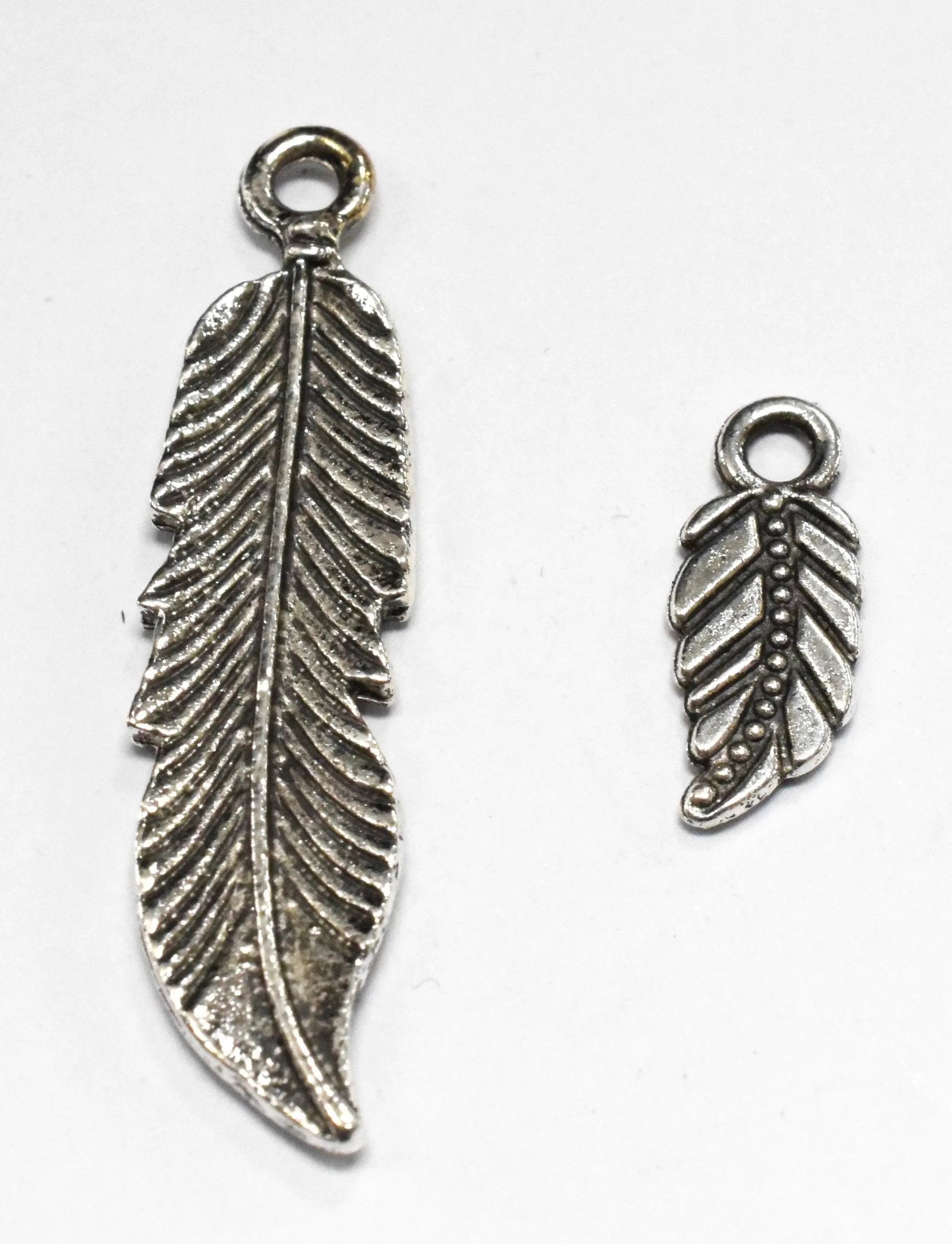 Antique Silver Tropical Textured Leaf Pendant small and big charm 43x10mm/18x7mm Sold by pack Findings for Jewelry making and Wholesale - BeadsFindingDepot