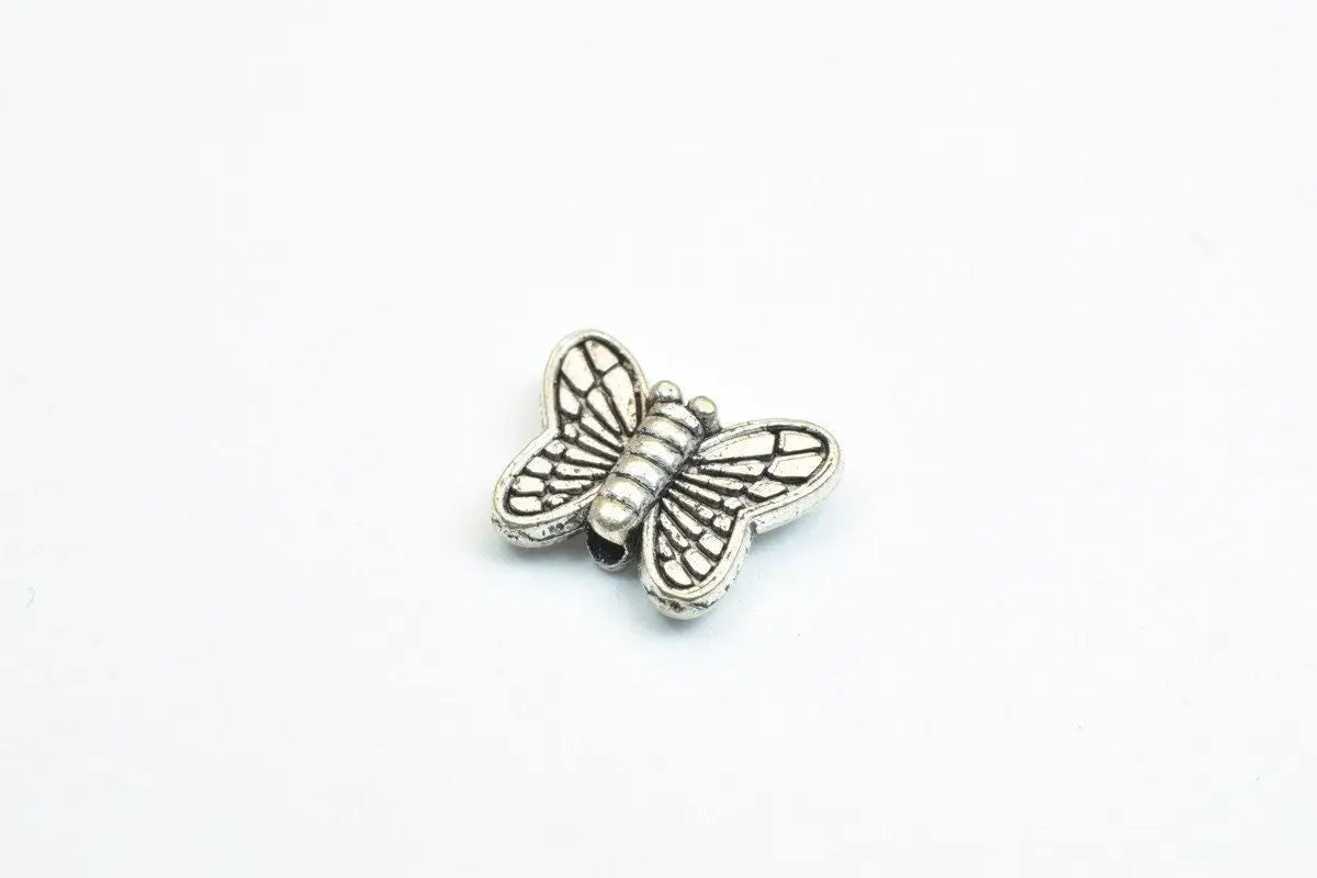 20 PCs Butterfly Antique Silver Alloy Connector Charm Beads Size 9x11mm Decorative Design Beads 1mm JumpRing Size for Jewelry Making - BeadsFindingDepot