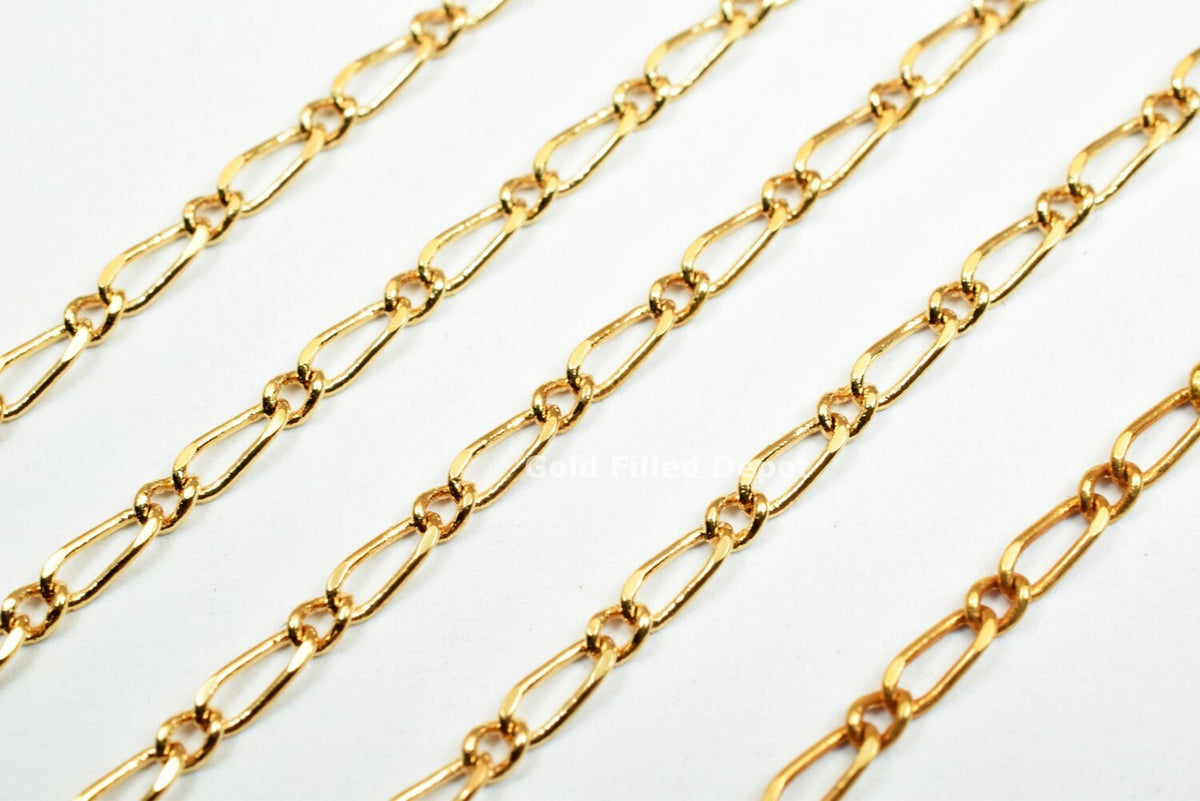 3 Foots 18K Gold Filled Look, Chain Cable Link Chain Width 2mm Thickness 0.5mm Gold Filled finding for Gold Filled Look, J...