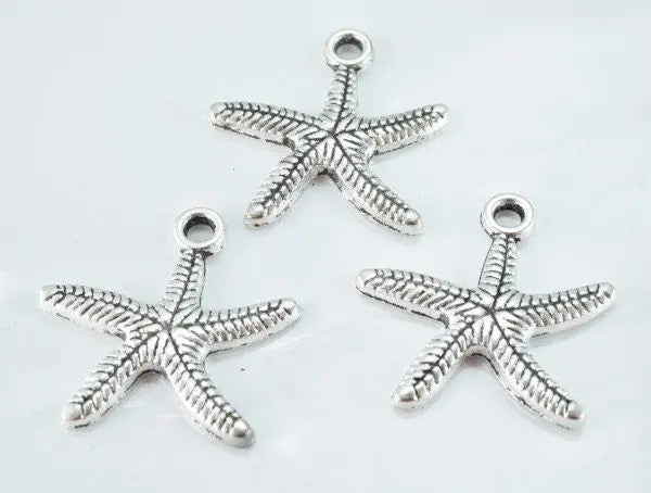 25m Antique Silver Alloy Sea Star Pendant, Sold by 1 pack of 6pcs, 2m hole opening, 3m pendant thickness - BeadsFindingDepot