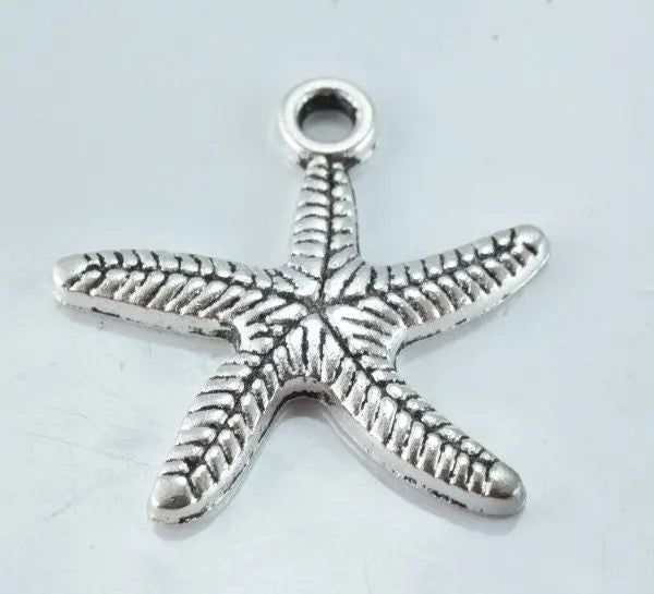 25m Antique Silver Alloy Sea Star Pendant, Sold by 1 pack of 6pcs, 2m hole opening, 3m pendant thickness - BeadsFindingDepot