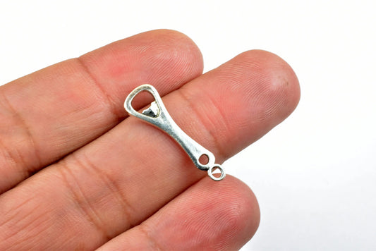 26 PCs Bottle Opener Charms Alloy Silver Size 25x8mm Jump Ring Size 2mm For Jewelry Making - BeadsFindingDepot