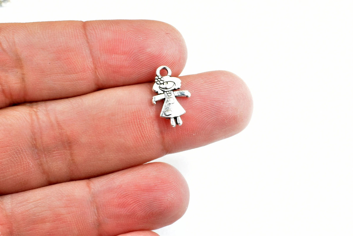 26 PCs Girl Charm Size 15x9mm Silver Color Double Face Charm Pendant Finding For Jewelry Making - BeadsFindingDepot