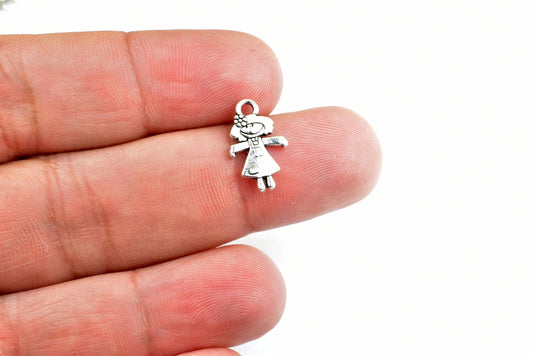 26 PCs Girl Charm Size 15x9mm Silver Color Double Face Charm Pendant Finding For Jewelry Making - BeadsFindingDepot