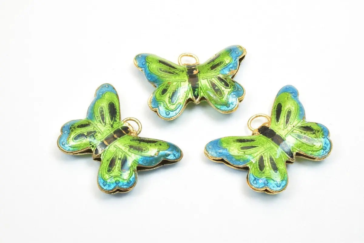 3 PCs Butter Fly Cloisonne Pendant Beads Size 27.5x20mm Thickness 5mm Hole Size 1.5mm Enamel Design Sweater Chain Charm For Jewelry Making - BeadsFindingDepot