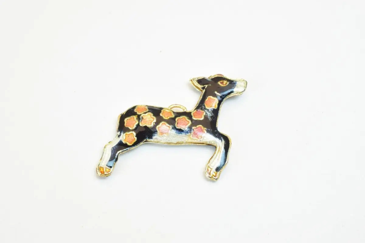 3 PCs Deer Cloisonne Pendant Charm Beads Size 27x35mm Thickness 5mm JumpRing Size 1.5mm Enamel Design Sweater Chain Charm For Jewelry Making - BeadsFindingDepot