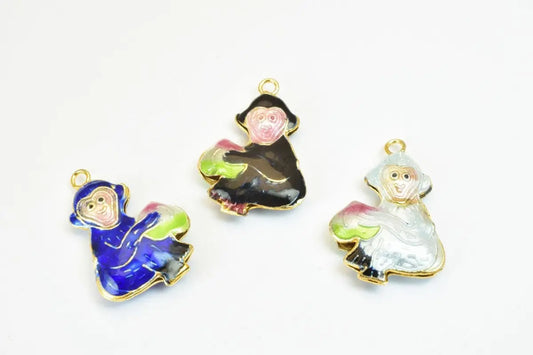3 PCs Monkey Cloisonne Pendant Beads Size 29x20mm Thickness 6mm Jump Ring Size 2mm Enamel Design Sweater Chain Charm For Jewelry Making - BeadsFindingDepot