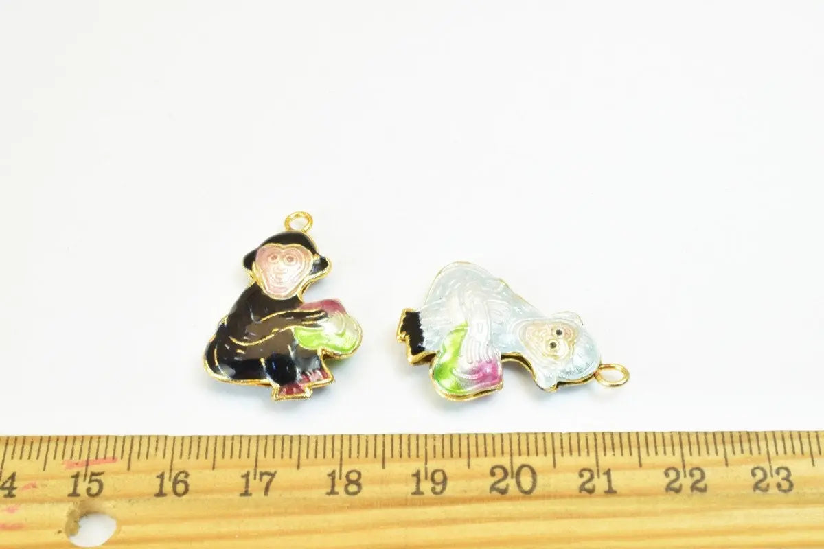 3 PCs Monkey Cloisonne Pendant Beads Size 29x20mm Thickness 6mm Jump Ring Size 2mm Enamel Design Sweater Chain Charm For Jewelry Making - BeadsFindingDepot