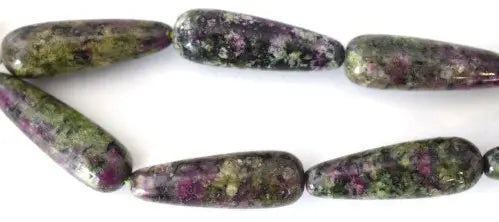 31mmx11mm Ruby Zoisite Tear Drop Stone Beads, Sold by 1 strand of 13pcs ,2mm hole opening - BeadsFindingDepot