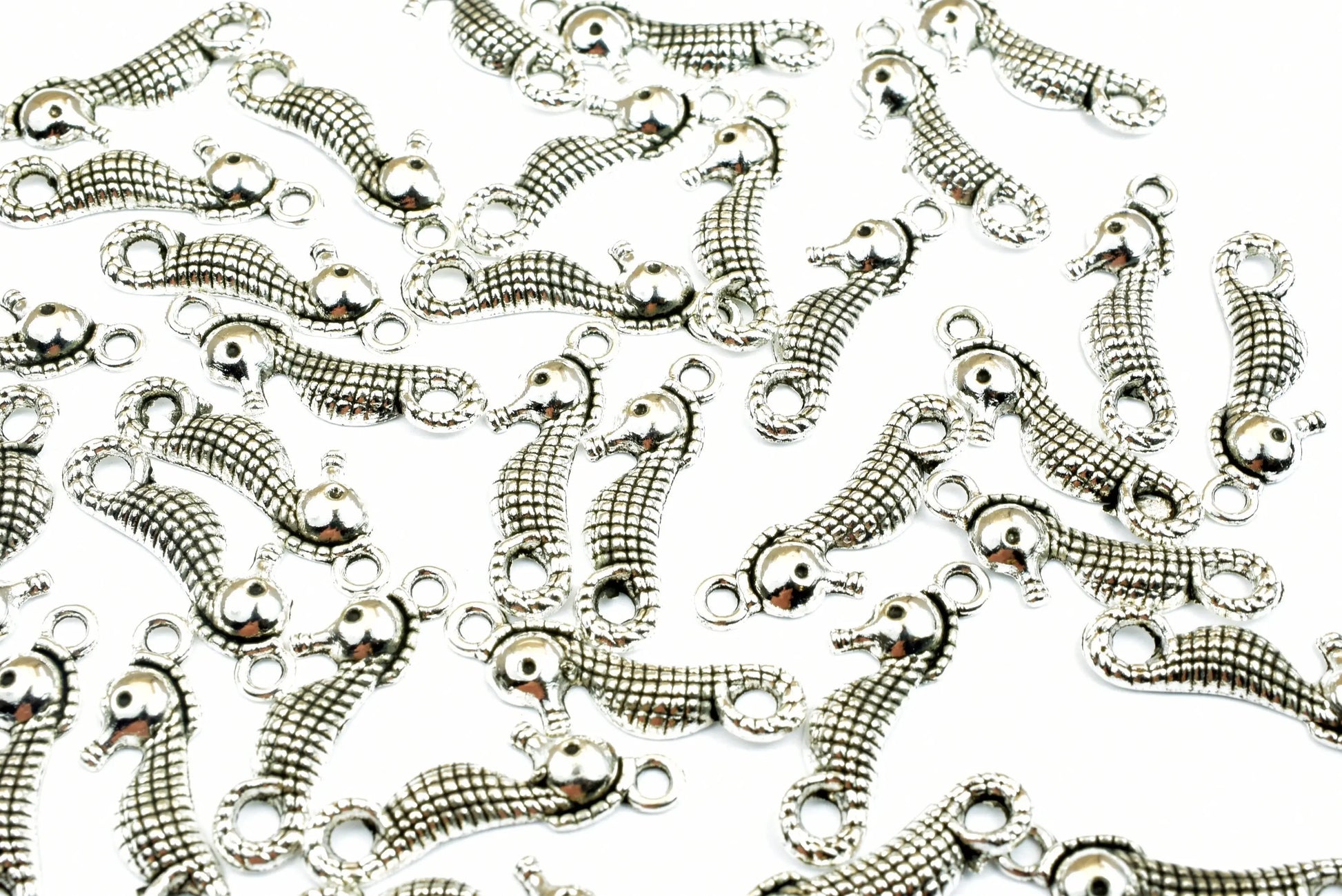 35 PCs Seahorse Charms Alloy Silver Size 22x7mm Jump Ring Size 2mm For Jewelry Making - BeadsFindingDepot