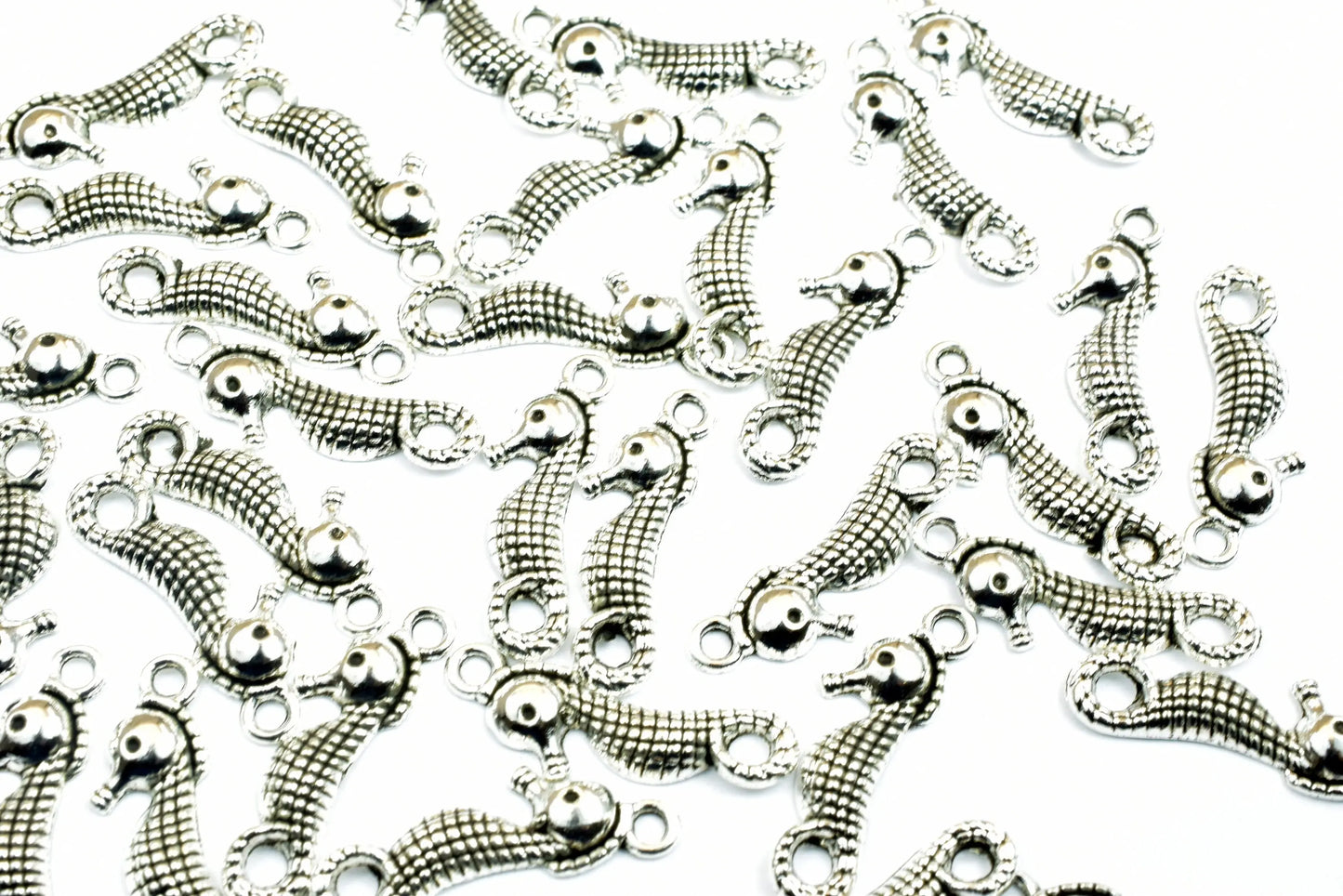 35 PCs Seahorse Charms Alloy Silver Size 22x7mm Jump Ring Size 2mm For Jewelry Making - BeadsFindingDepot