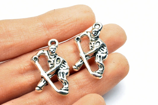 3PCs Hockey Player Sport Charm Size 25x15mm Antique Tibetan Silver Tone Charm Pendant Finding For Jewelry Making - BeadsFindingDepot