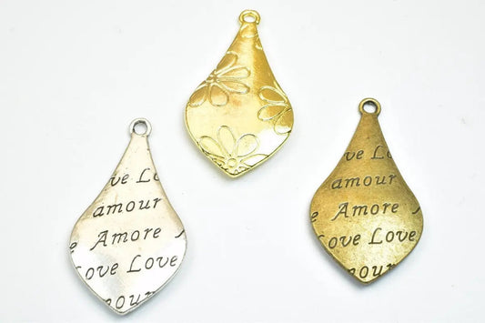4 PCs Love Amore Alloy Charm Beads 3 Colors Alloy Metal Bracelets Pendant Size 39x31mm Jump Ring Size 2mm For Jewelry Making - BeadsFindingDepot