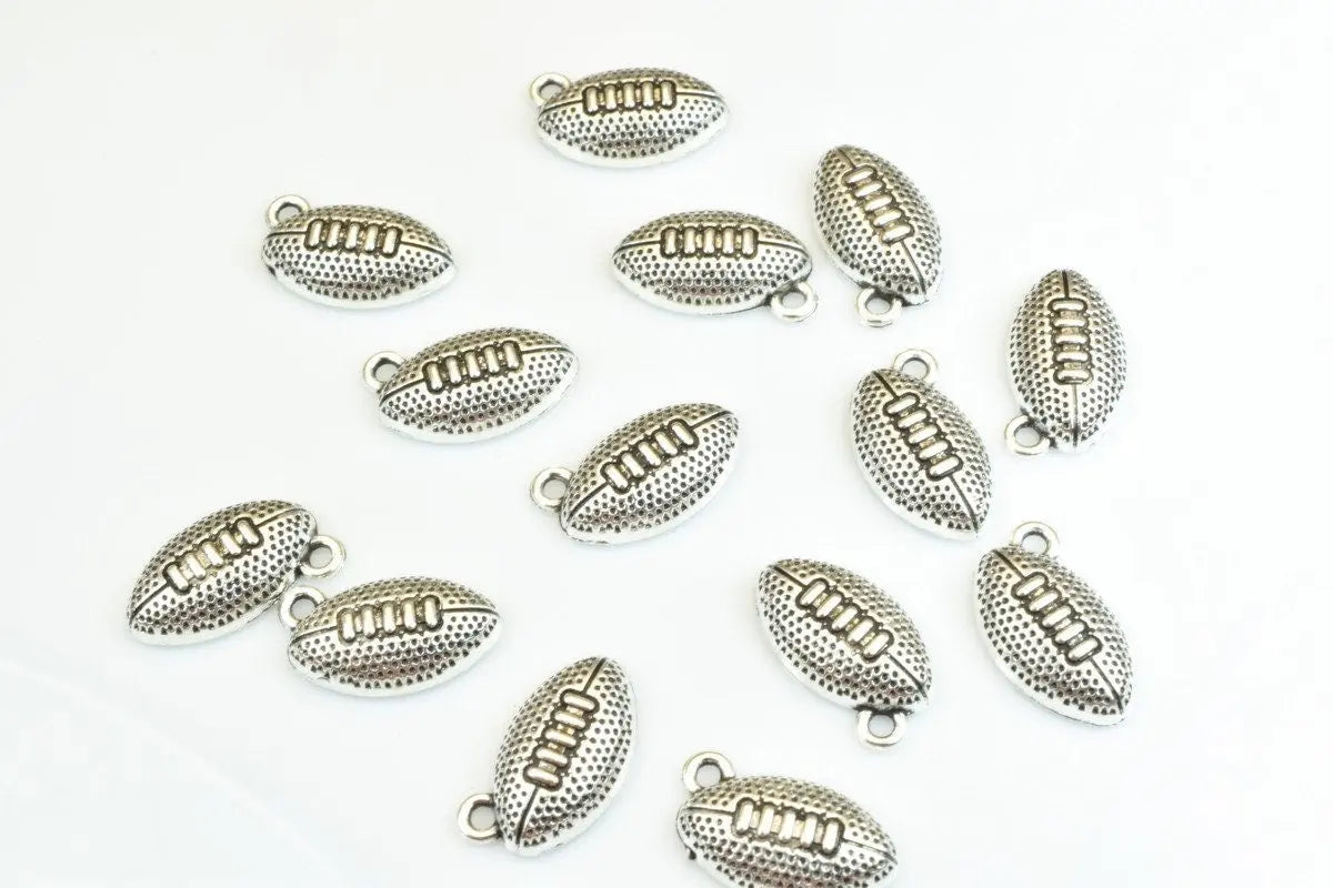 5 PCs Football Charms Alloy Antique Silver Size 17x10mm Jump Ring Size 2mm For Jewelry Making - BeadsFindingDepot