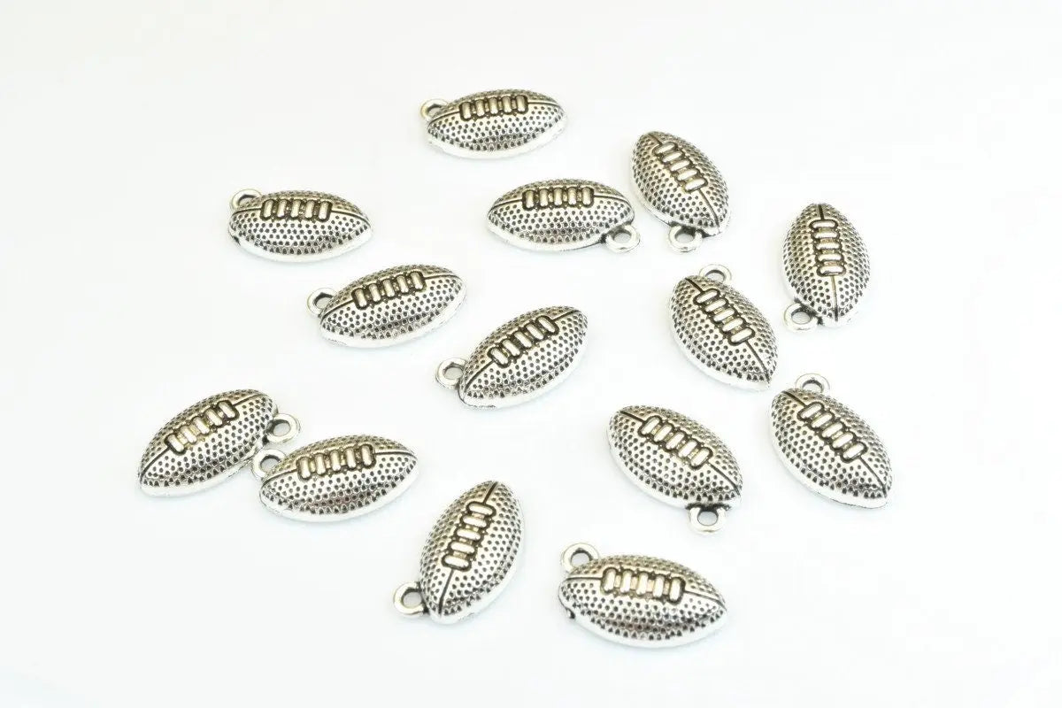 5 PCs Football Charms Alloy Antique Silver Size 17x10mm Jump Ring Size 2mm For Jewelry Making - BeadsFindingDepot