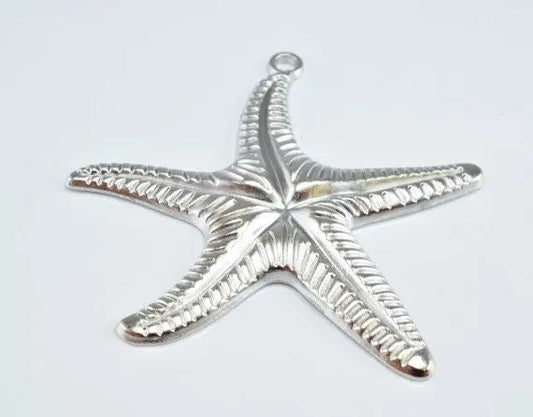 61mm Silver Plated Alloy Sea Star Pendant with textured all over design, 2mm bail opening, Sold by 1 pack of 1pc - BeadsFindingDepot