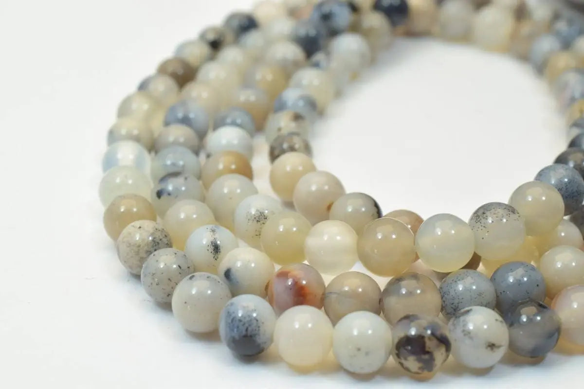 6mm Agate Round Beads Natural Stones for Healing Jewelry Creamy Gray - BeadsFindingDepot