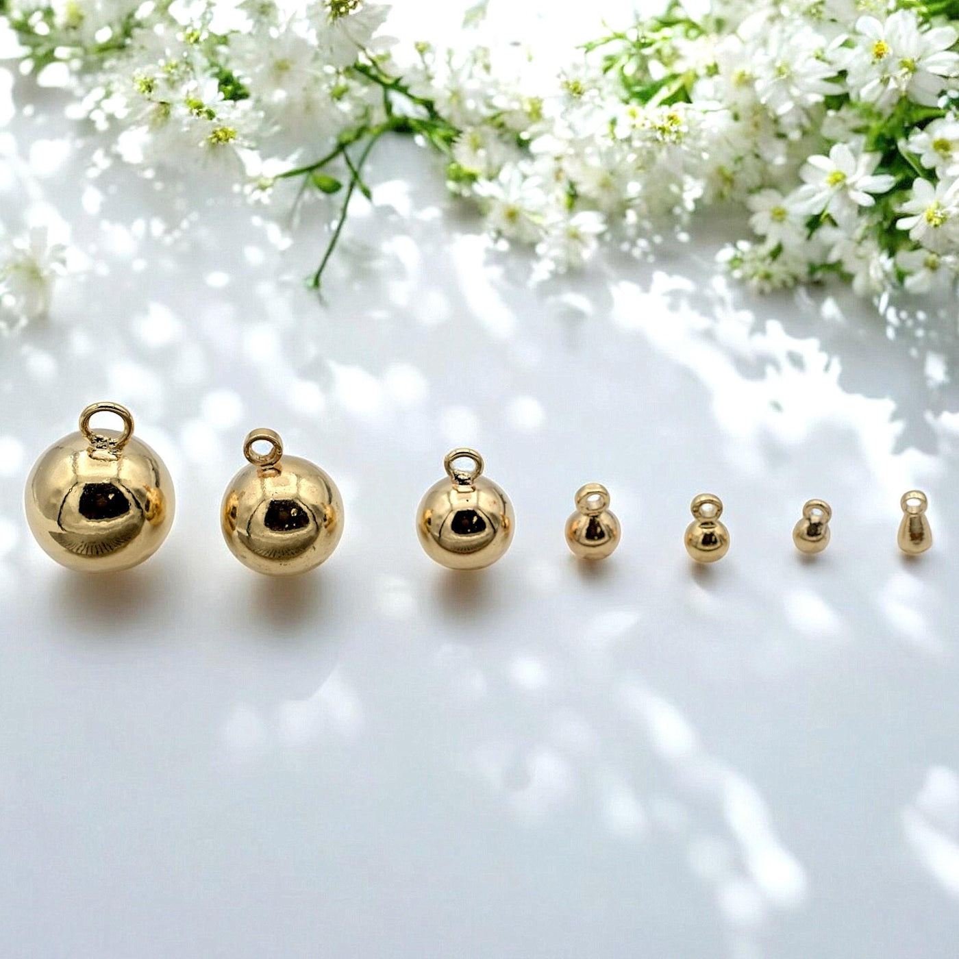 6 PCs/Pack 18K Gold Filled Look, Hanger Beads, and tear drop Seamless Ball, Various Sizes 3mm, 4mm, 5mm,8mm,10mm,12mm Find...
