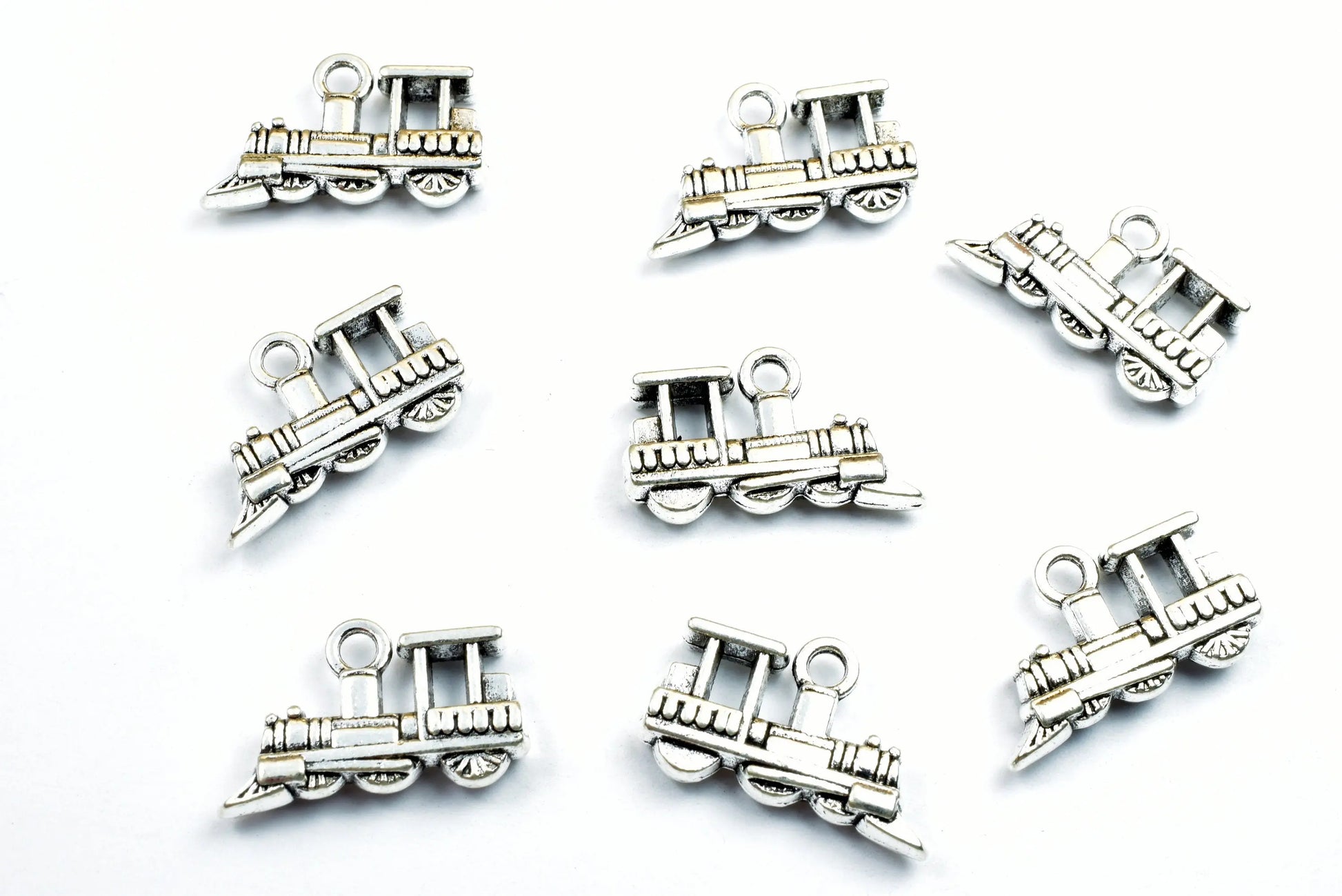 7PCs Train Charms Antique Tibetan Silver Tone Double Face Charm Size 12x19mm, 2mm Jump Ring Findings for Jewelry Making - BeadsFindingDepot