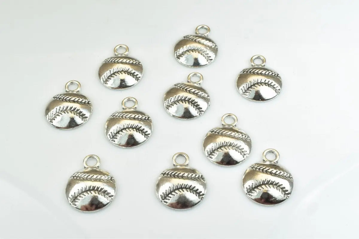 8 PCs Baseball Charms Alloy Antique Silver Size 18x14mm Jump Ring Size 5mm For Jewelry Making - BeadsFindingDepot
