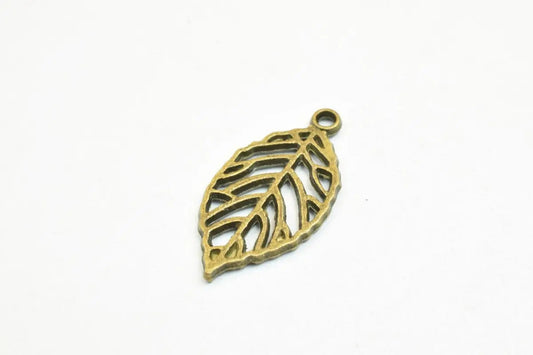 8 PCs Leaf Charm Pendant Antique Green Charm Beads Alloy Metal Bracelets Pendant Size 28x19mm Jump Ring Size 1.5mm For Jewelry Making - BeadsFindingDepot