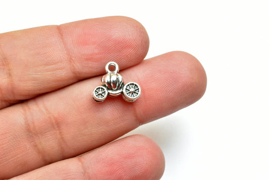 8 PCs Royal Wagon Car Charm Size 12x13mm Silver Color 3D Charm Pendant Finding For Jewelry Making - BeadsFindingDepot