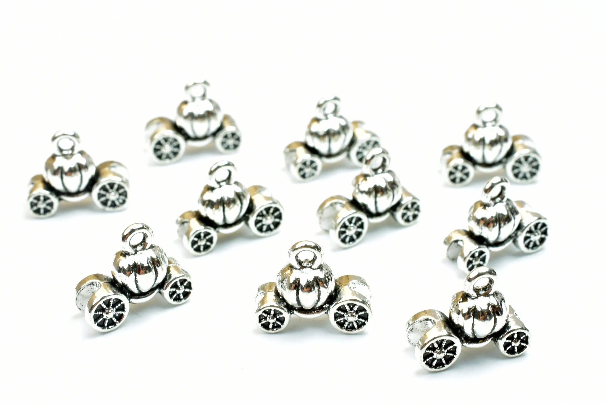 8 PCs Royal Wagon Car Charm Size 12x13mm Silver Color 3D Charm Pendant Finding For Jewelry Making - BeadsFindingDepot