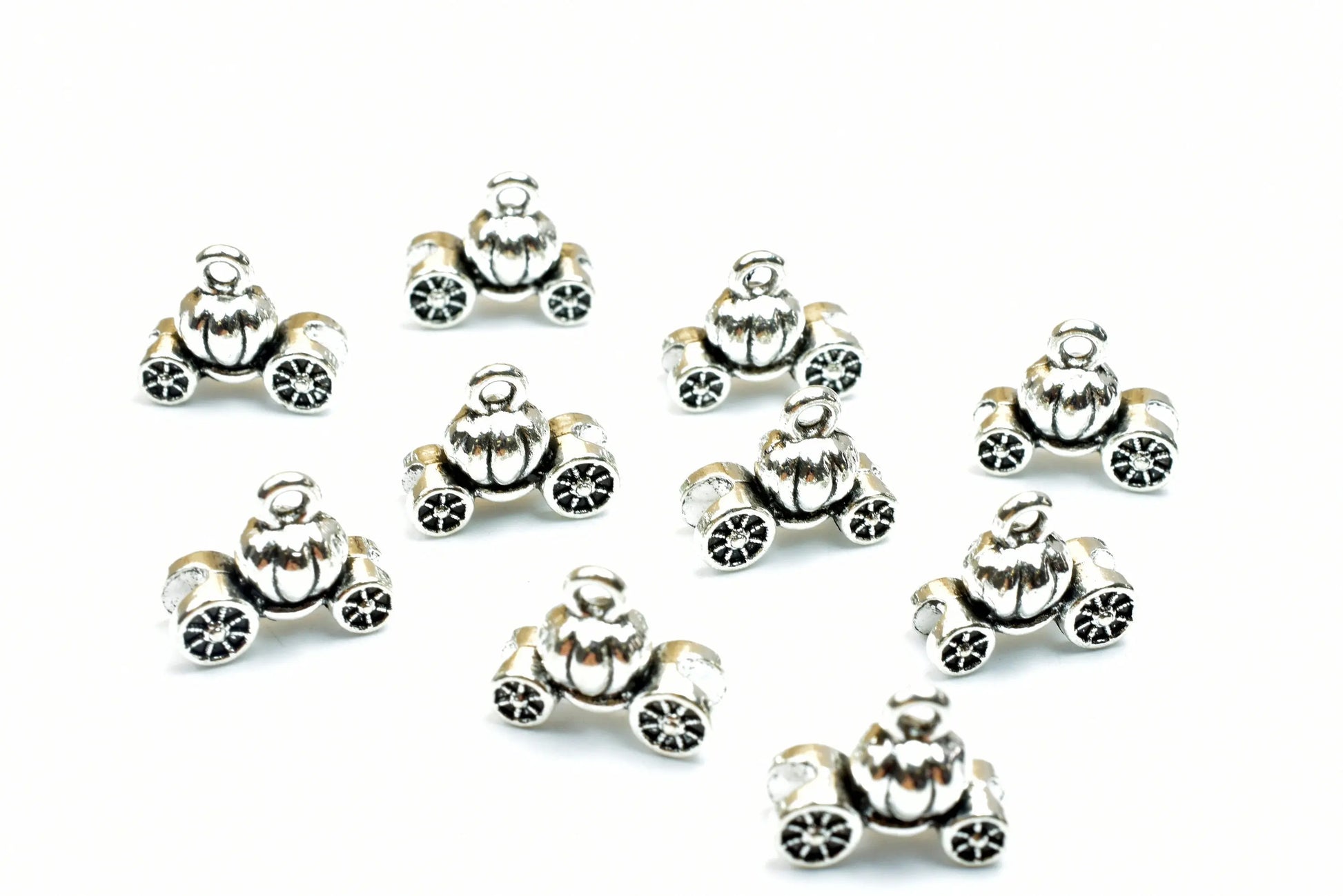 8 PCs Royal Wagon Car Charm Size 12x13mm Silver Color 3D Charm Pendant Finding For Jewelry Making - BeadsFindingDepot