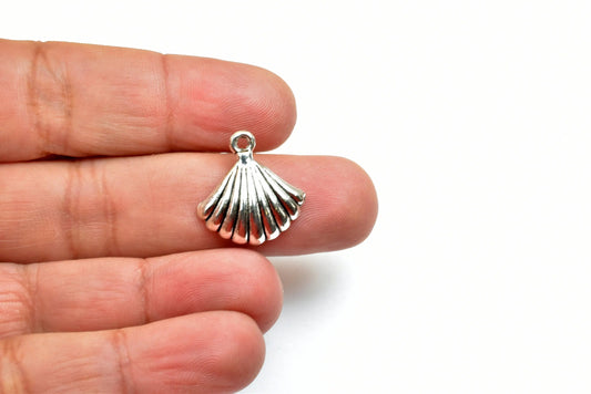 8 PCs Shell Charms Alloy Silver Size 20x19mm Jump Ring Size 2mm Finding For Jewelry Making - BeadsFindingDepot