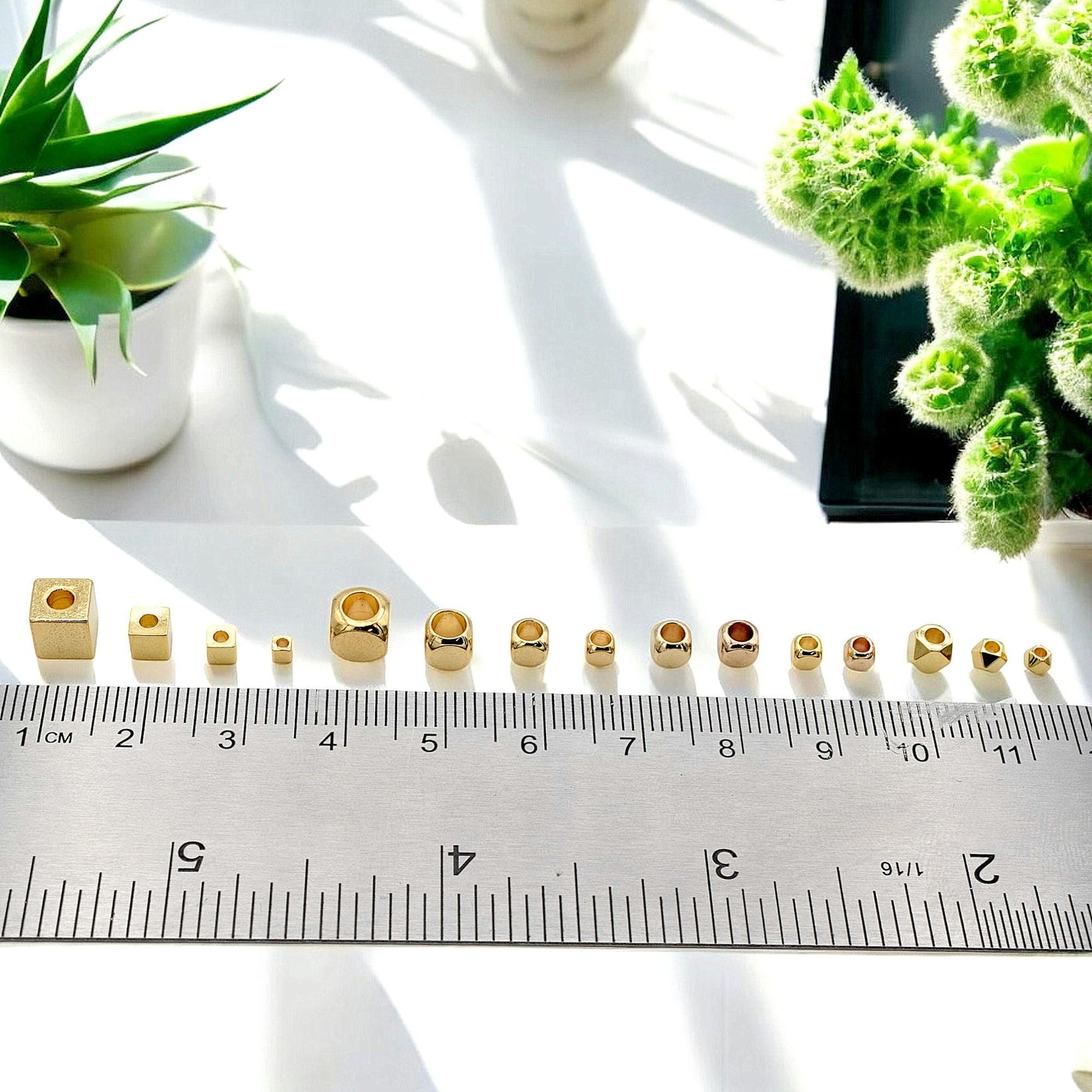 18K Gold Square and Cube Spacer Beads   Mixed Sizes for Jewelry Making USA Seller Sold 20 PCs/PK jewelry making supplies -...