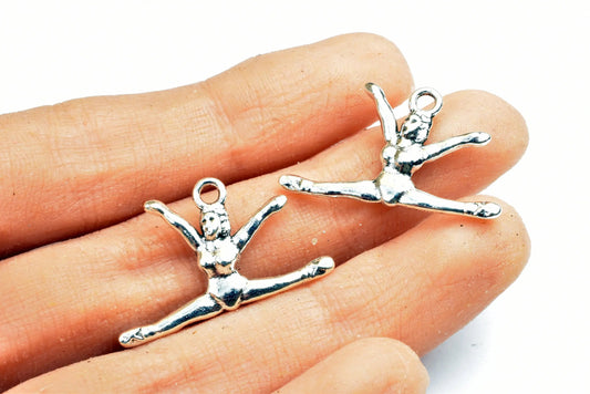 8PCs Gymnastics Player Sport Charm Size 16x27mm Antique Tibetan Silver Tone Charm Pendant Finding For Jewelry Making - BeadsFindingDepot